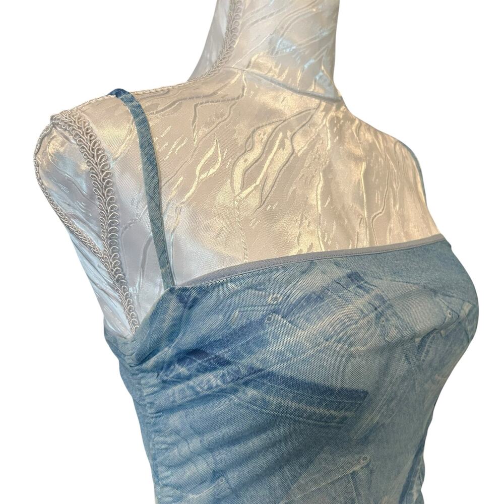 Good American Denim Print Stretch Midi Dress Ruched Coquette Size 1 - Picture 10 of 15